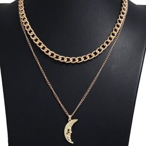 Crescent Moon Double layer Chain Necklace